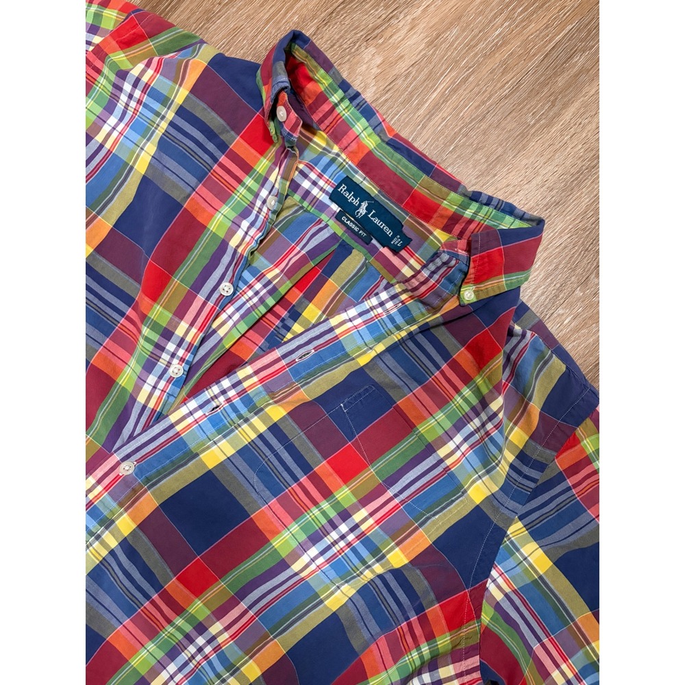 Ralph Lauren Mens Classic Fit Plaid Short Sleeve Button Down‎ Shirt Multicolor L